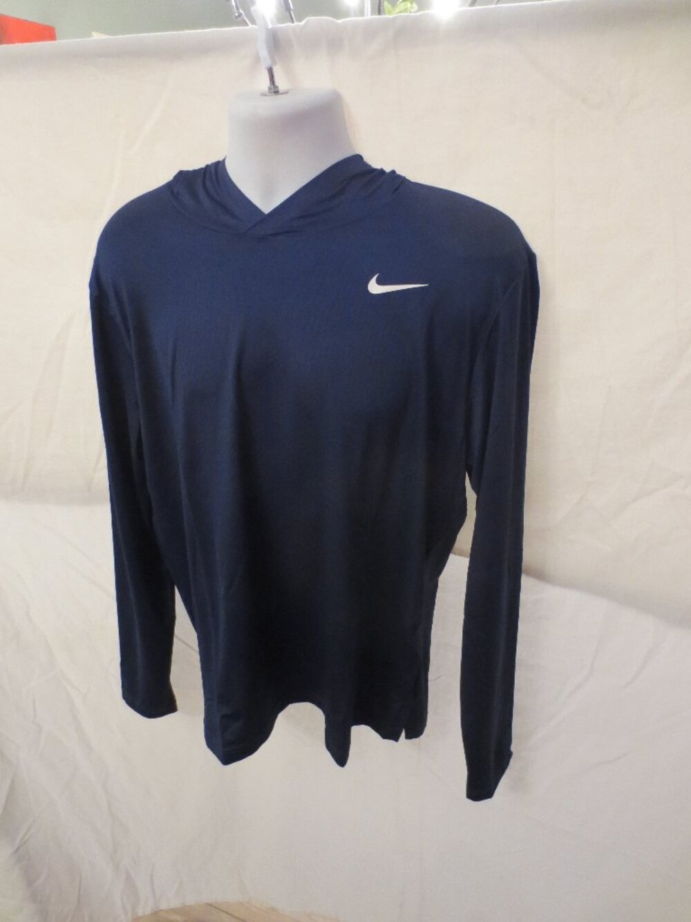 Nike Men's CU9458-419 Dri-Fit LS Hoodie T-Shirt - Navy Blue - Size: Large NWT